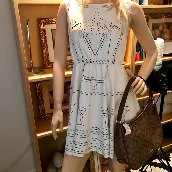 Perforated White Cocktail Mini Dress - Picture 2 of 6